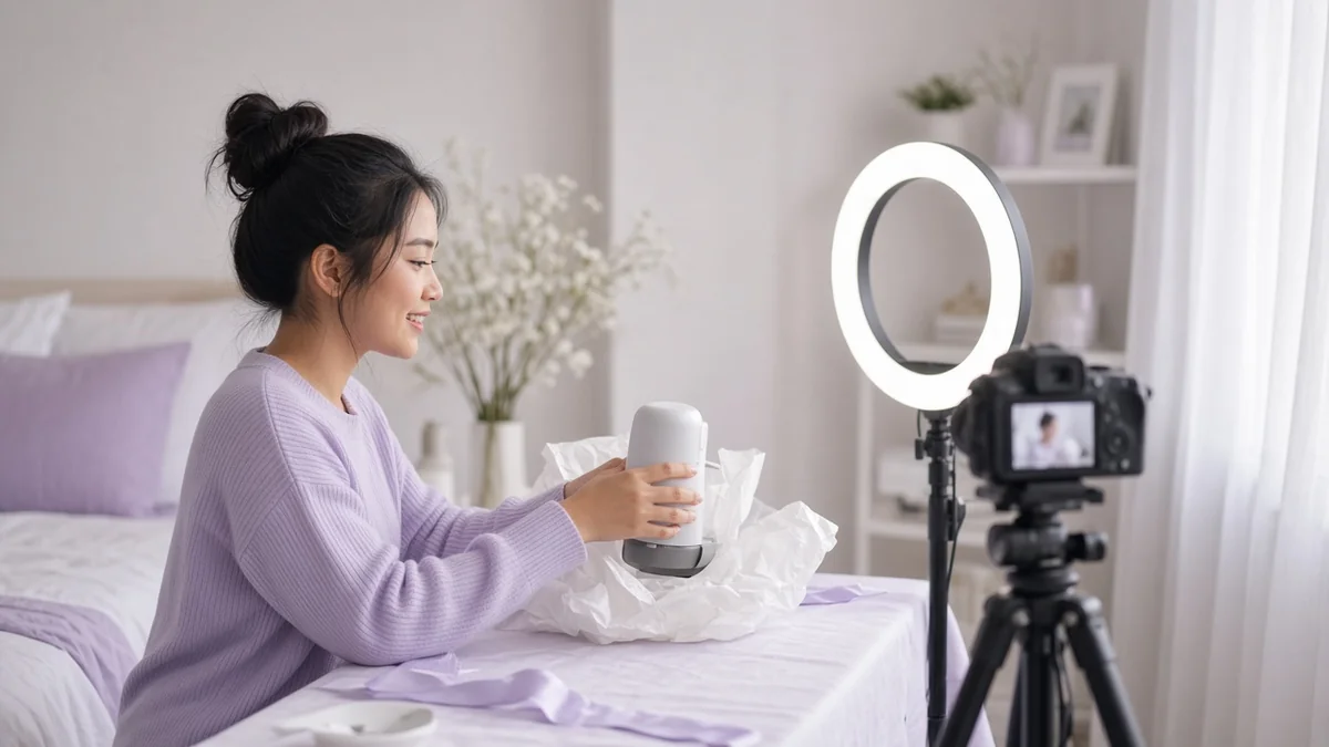 Kreator affiliate menguji produk hasil riset kalodata TikTok lewat video